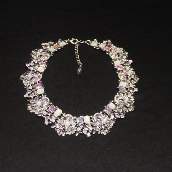 Iridescent and Classic White Silver Tone Statement Necklace - Picture 5 of 16